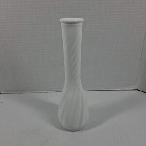 Hoosier Glass White Milk Glass Bud Vase 9 Inch Spiral Swirl Pattern 4063-B